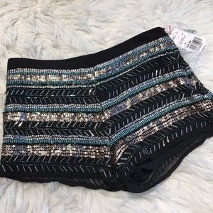 F21  Blue Sequin Embellished Short Shorts Side Zip